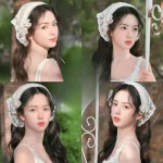 레트로 귀여운 삼각형 Turbans 헤어 밴드 여성 스트랩 Headscarf 레이스 프랑스어 목가적 인 스타일 로리타 머리띠 머리 장식 액세서리 - 이미지 4