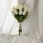 웨딩 부케 신부 부케, 흰색 장미, 웨딩 부케, 수제 인공 꽃 장미 - 이미지 6