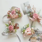 웨딩 인공 꽃 실크 로즈 Boutonniere Ribbion 손목 코사지 Botonier Para Novio Boda - 이미지 2