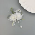 수제 신부 액세서리 모리 원사 넥타이 녹색 잎 라인 석 꽃 코사지 웨딩 베일 Flaperon 손목 꽃 액세서리 - 이미지 5