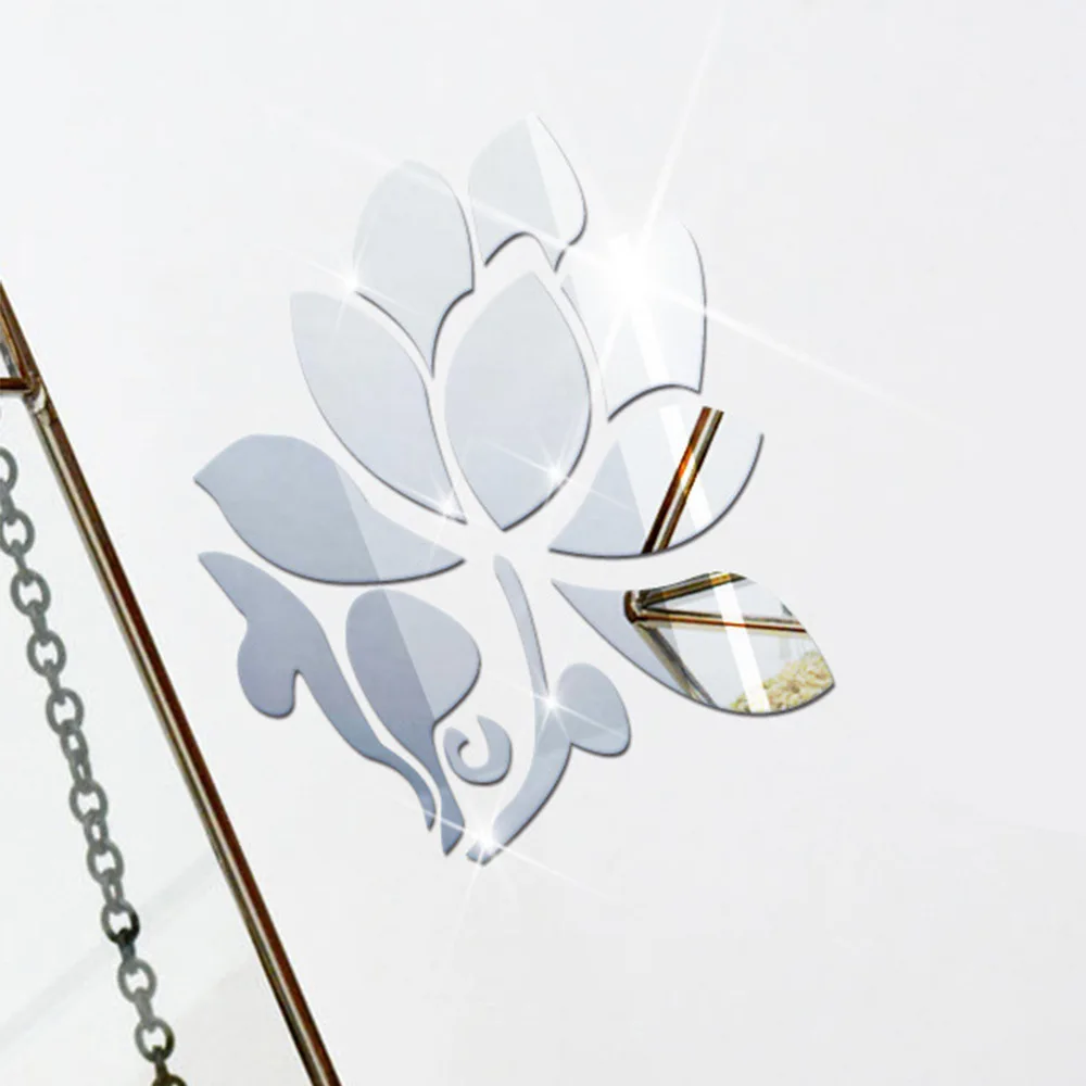 새로운 대형 연꽃 3D 미러 벽 스티커 가정 침실 사무실 복도 벽 장식 아크릴 미러 반사 벽 스티커