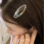 빈티지 할로우 아웃 패턴 헤어 클립, Y2K 기하학적 실버 타원형 스냅 헤어클립, 펑크 메탈 사이드 머리핀, 한국 헤어 액세서리 - 이미지 3