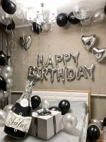 생일, 새해, 약혼, 기념일, 이벤트 축하 장식에 적합한 은색과 검정색 생일 파티 풍선 - 이미지 3