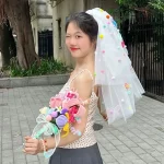 클립과 함께 새로운 다채로운 웨딩 베일 달콤한 pompom 메쉬 tulle 나비 사진 소품 화이트 베일 신부 베일 머리 장식 액세서리 - 이미지 5