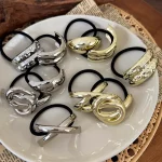 새로운 디자인 간단한 금속 기하학 머리띠 여자 패션 다목적 헤어 밧줄 소녀 넥타이 포니 테일 고무 밴드 헤어 액세서리 레트로 - 이미지 3