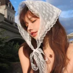 레트로 달콤한 꽃 삼각형 머리 스카프 여자 여자 스퀘어 스카프 머리띠 한국어 프랑스어 목가적 인 머리 장식 여름 레이스 머리 장식 - 이미지 2