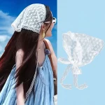 2025 프랑스 컨트리 스타일 레이스 메쉬 삼각 스카프 봄 여름 플로럴 헤어 스카프 우아한 헤드랩 보헤미안 헤어 액세서리