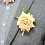 웨딩 신부 들러리 손목 코사지 신랑 핀, 실크 레드 시뮬레이션 로즈 부토니에 꽃 - 이미지 6