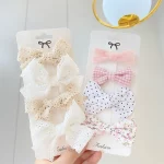 4 개/대 귀여운 소녀를위한 달콤한 레이스 인쇄 Bowknot 헤어 클립 수제 머리핀 부티크 바레트 머리 장식 어린이 헤어 액세서리