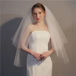 빗 저렴한 Voile Mariage Welon 액세서리와 컷 에지 2 레이어 웨딩 신부 베일 - 이미지 3