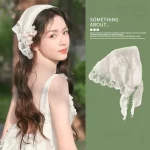레트로 귀여운 삼각형 Turbans 헤어 밴드 여성 스트랩 Headscarf 레이스 프랑스어 목가적 인 스타일 로리타 머리띠 머리 장식 액세서리 - 이미지 3