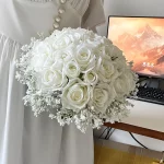 신부 꽃다발 결혼식 꽃 신부 들러리 실크 장미 가짜 아기 호흡 신부 결혼식 액세서리 테이블 센터 피스 장식