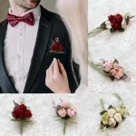신랑 Boutonniere 남자 핀 수트, 신부 단추 구멍, 웨딩 손목 꽃, 파티 결혼 장식, 인공 실크 장미 꽃 - 이미지 4