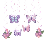 보라색 나비 배너 매달려 소용돌이 갈 랜드 케이크 토퍼 DIY 아이 소녀 생일 파티 장식 웨딩 베이비 샤워 용품 - 이미지 3