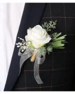 2025 트렌디한 신부 들러리 웨딩 부토니에 & 허리 코사지 | 흰색 실크 꽃 장식, 결혼식 파티를 위한 가짜 꽃 액세서리 - 이미지 4