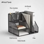 파일 홀더가 포함된 책상 정리함, 3단 편지 트레이와 2개의 펜 홀더가 포함된 책상 정리함, 메쉬 책상 액세서리 및 작업 공간 - 이미지 3