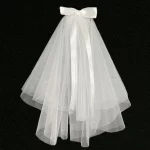 빗 활 진주가 있는 짧은 웨딩 베일 2 레이어 간단한 신부 결혼 액세서리 2024 - 이미지 3