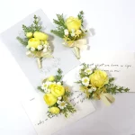 Boutonniere 결혼식 액세서리, 신부 인공 결혼 신랑, 단추 구멍 장미 브로치 장식, 노란색 꽃다발 - 이미지 3