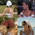 빈티지 천 패브릭 삼각형 헤어 스카프 솔리드 컬러 선 스크린 터번 Hairbands 다기능 Headscarf 헤어 액세서리 - 이미지 6