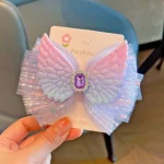 1PC 새로운 사랑스러운 공주 천사 날개 스팽글 활 소녀 머리핀 어린이 모자를 쓰고 있죠 헤어 그립 헤어 클립 바레트 헤어 액세서리 - 이미지 3