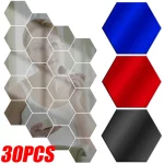 미니 셀프 접착 타일 육각형 모양 거울 벽 스티커, 아크릴 아트 스티커, 탈착식 DIY 가정용 거울 장식품, 1 개, 30 개