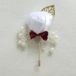 Boutonnieres 꽃 인공 장미 가짜 진주 아이보리 코사지 Buttonhole Groomsmen Boutonniere for Men 웨딩 액세서리 - 이미지 6