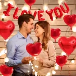 발렌타인 데이 결혼 기념일 파티 장식을위한 시뮬레이션 된 장미 꽃잎과 당신을 사랑합니다 풍선 빨간 심장 풍선 세트 - 이미지 5