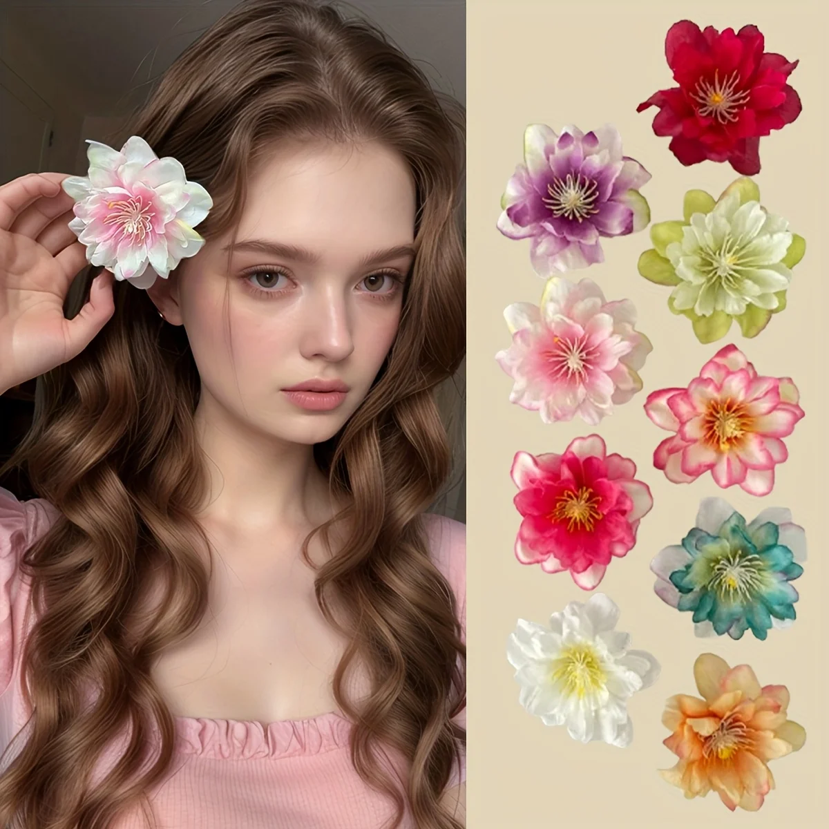 무작위 9Pcs, 보헤미안 스타일, 다채로운 꽃 머리핀 Duckbill 클립, 해변 휴가에 적합