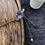 새로운 중국어 고대 스타일 잉크 워시 동백 술 머리핀 여자 꽃 코일 머리 단계 흔들리는 다목적 Hanfu 액세서리 - 이미지 4