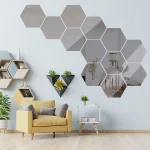 미니 셀프 접착 타일 육각형 모양 거울 벽 스티커, 아크릴 아트 스티커, 탈착식 DIY 가정용 거울 장식품, 1 개, 30 개 - 이미지 2