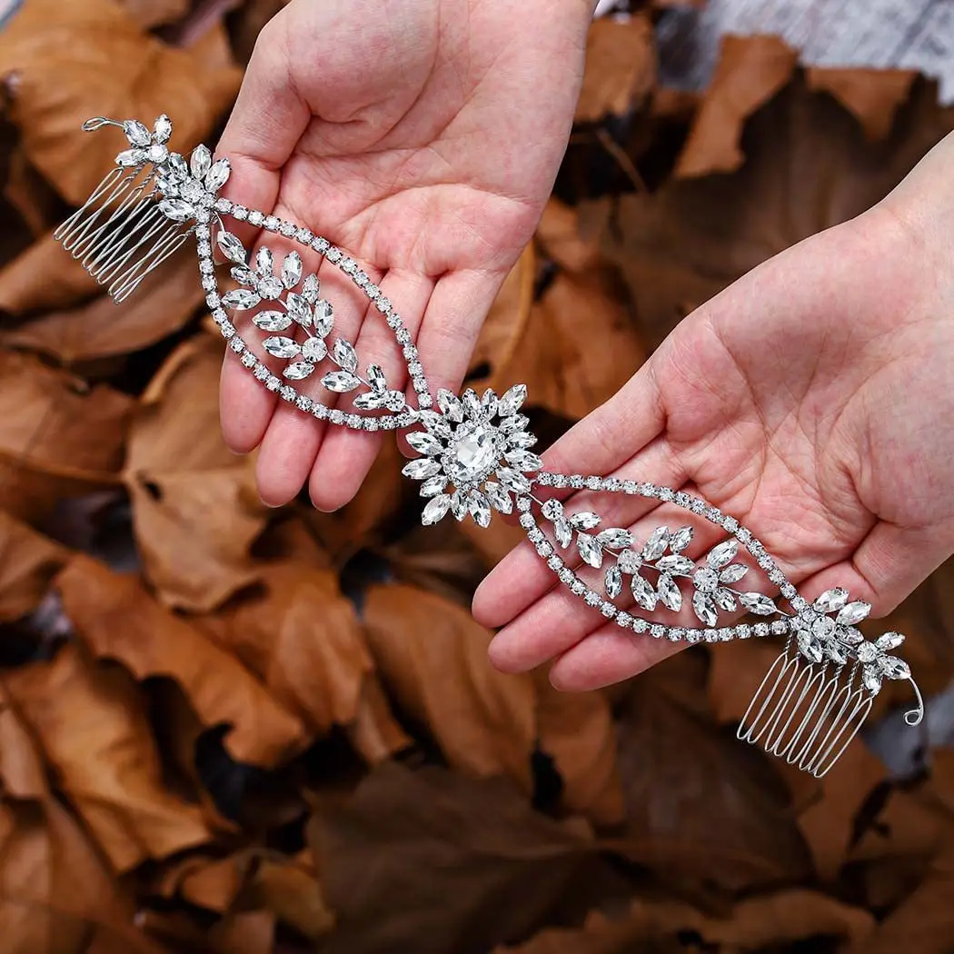 실버 컬러 라인 석 크리스탈 머리띠 Hairbands Tiaras 여성용 신부 파티 웨딩 신부 헤어 액세서리 쥬얼리 밴드