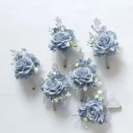 블루 웨딩 Ribbion 손목 코사지 Boutonnière Fleur Artificielle Mariage 남자 신랑 Fiori Da Polso - 이미지 2