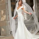 럭셔리 대성당 긴 웨딩 베일 크리스탈 Organza 파란색 된 신부 베일 라인 석 가장자리 1 계층 소프트 웨딩 액세서리 G134 - 이미지 2