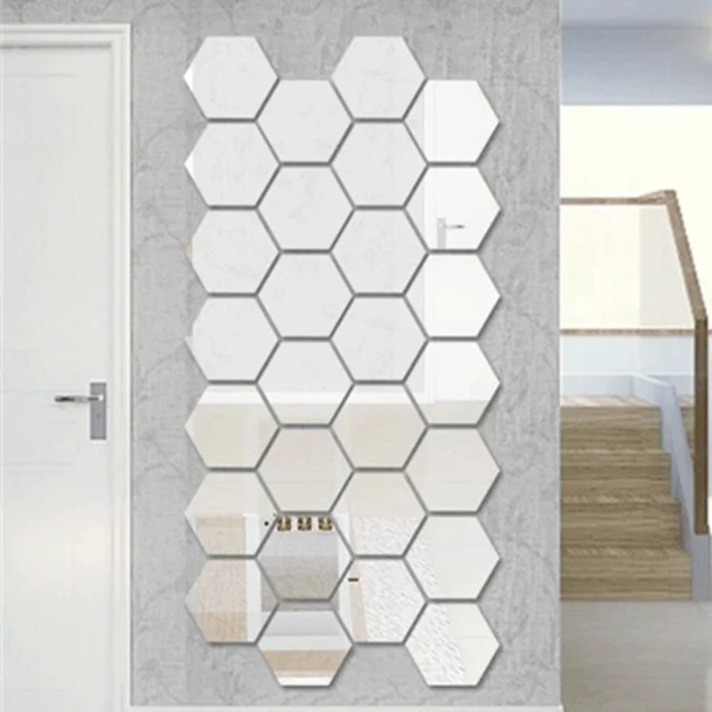 아크릴 3D 거울 장식 벽 스티커, 벽 데칼, 육각형 접착제, 탈착식 미니 거실, 셀프 룸, 침실 아트, 12 개