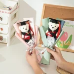 귀여운 곰 크로셰 꽃 부케, 결혼식 학생용 조화 장식, 졸업 선물, 파티 장식, 선물 선물 - 이미지 6