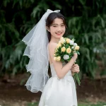 셀프웨딩 웨딩베일 리본 진주 화이트 4단 웨촬소품 - 이미지 5