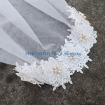 20cf 2 계층 빈티지 여성 결혼식 베일 꽃 레이스 아플리케 모방 진주 라인 스턴 - 이미지 4