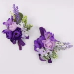 보라색 실크 장미 신랑 부토니에르 브로치 꽃, 웨딩 손목 코사지 신부 들러리 무도회 결혼 코사지 꽃 액세서리 - 이미지 2