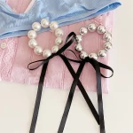 1PC 패션 포니 테일 헤어 로프 블랙 리본 진주 헤어 밴드 고탄성 헤어 타이 가죽 밴드 내구성 머리 머리를 다치게하지 마십시오 - 이미지 6