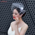 TOPQUEEN VA02 100% 수제 새장 베일 블러셔 베일, 흰색 리본 꽃 머리띠 베일, 신부 헤어 액세서리, 얼굴 베일 - 이미지 6