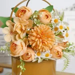 인공 꽃 1개, 장식용 7개의 가짜 꽃, 가정용 신부 웨딩 파티 국화 꽃다발 - 이미지 2