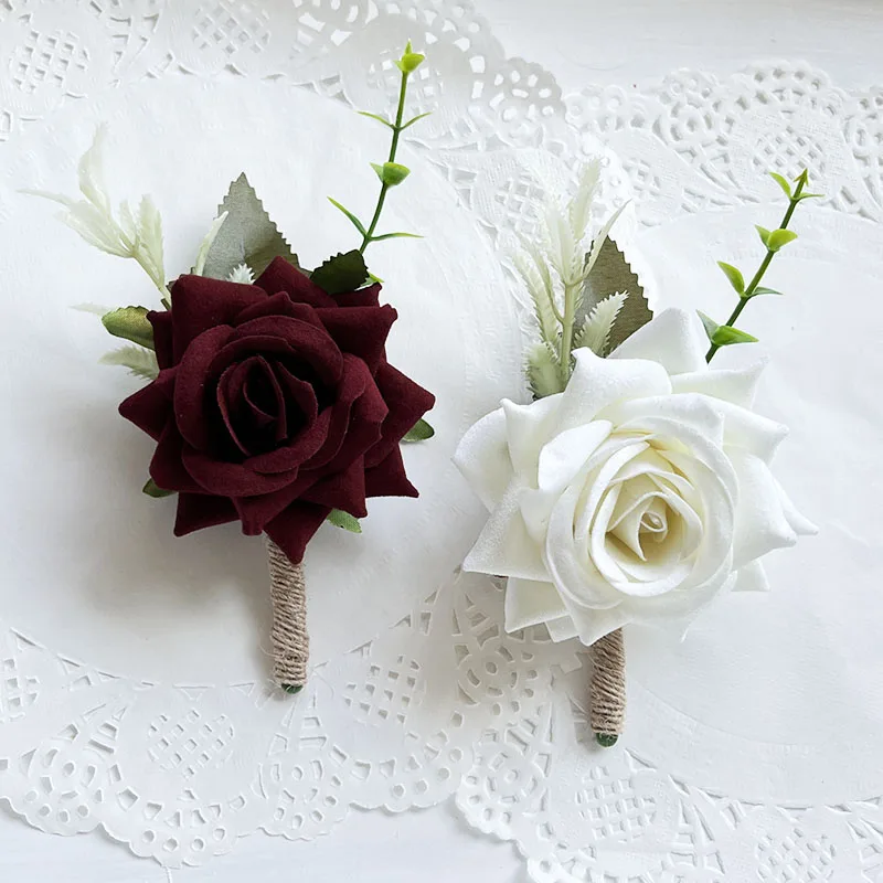 Boutonniere 코사지 웨딩 파티 액세서리 브로치 꽃 장미 인공 단추 구멍 남자 결혼 신랑 들러리 정장 옷깃 핀