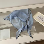 여성용 흰색 머리 스카프 한국어 폴카 도트 스카프 카와이 삼각형 스카프 프랑스어 작은 신선한 스카프 실크 스카프 헤어 스위트 스타일 - 이미지 6